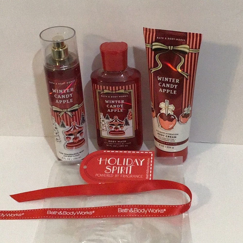 Bath & Body Works Winter Candy Apple Mist, Body Wash, Cream 3 pc Gift Set
